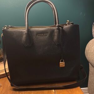 Michael Kors Brown Satchel with Pebbled Leather and Silver Accents